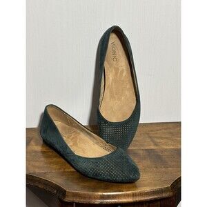 VIONIC Posey Flats Womens 11 Green Suede Pointed Toe Perforated Comfort Orthotic